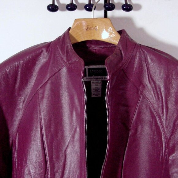 Vtg JL Studio For Jessica London Maroon Red Women's Cafe Racer Jacket Sz 18W - Picture 2 of 10